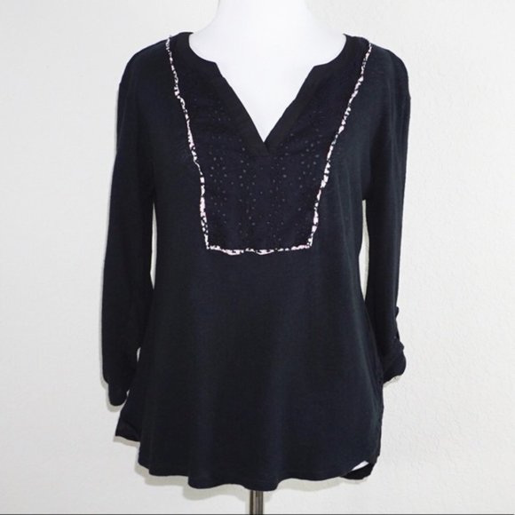 Anthro Meadow Rue Effortless Eyelet Henley Top - Picture 3 of 8